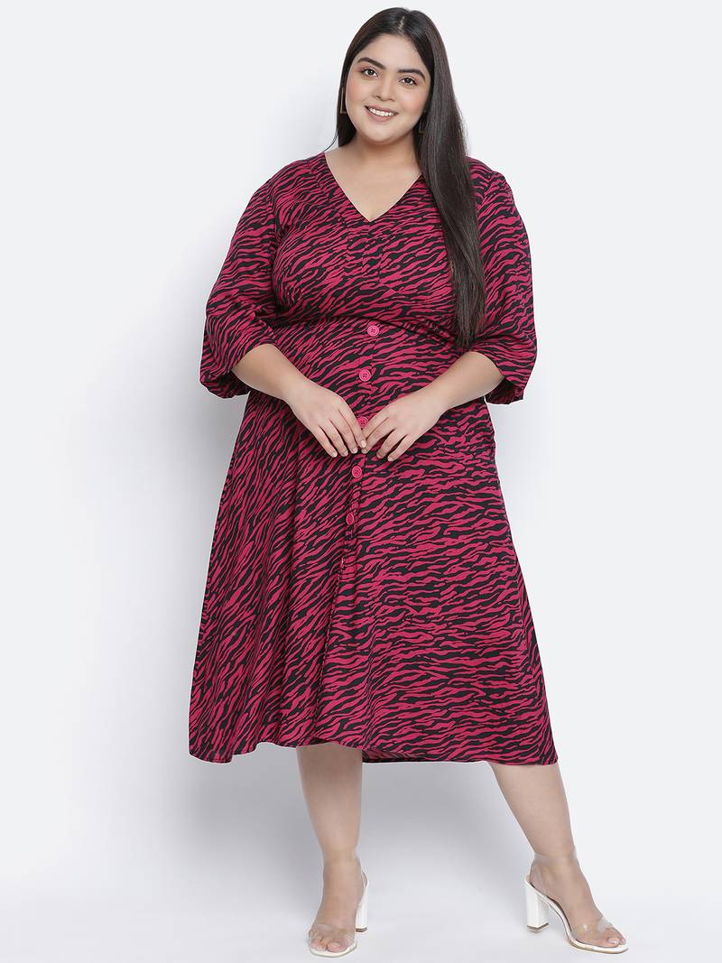 Wanic wine animal print plus size button - down dress