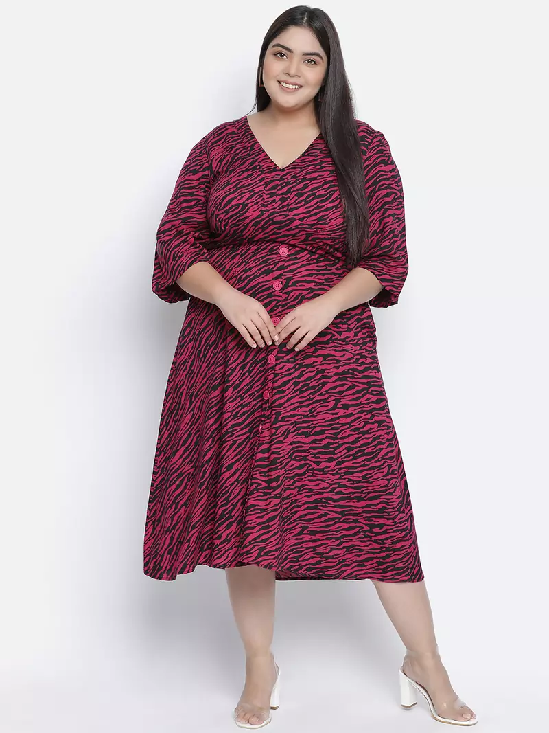 Wanic wine animal print plus size button - down dress