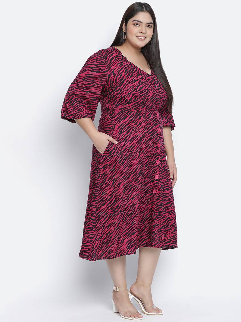 Wanic wine animal print plus size button - down dress