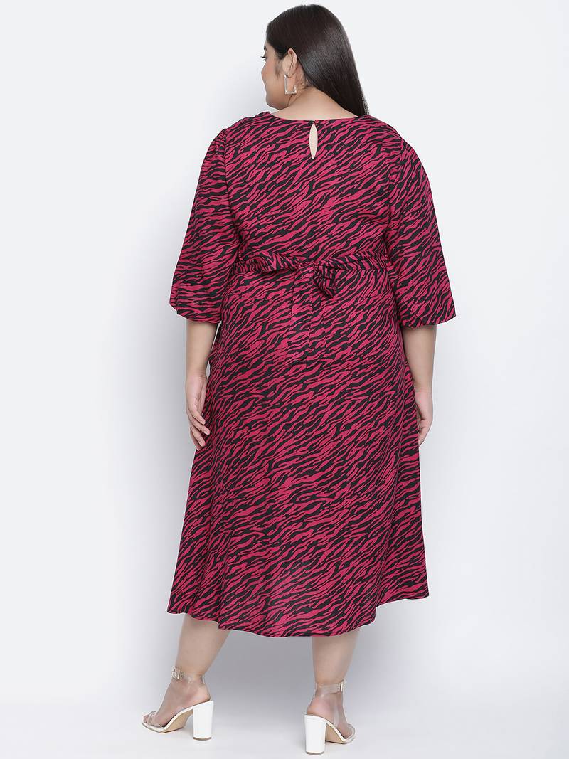 Wanic wine animal print plus size button - down dress