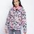 Pearl pink floral print women Quilted Hooded jacket