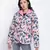 Pearl pink floral print women Quilted Hooded jacket