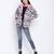 Pearl pink floral print women Quilted Hooded jacket