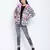 Pearl pink floral print women Quilted Hooded jacket