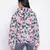 Pearl pink floral print women Quilted Hooded jacket