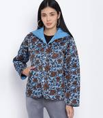 Heavenly Blue floral print women Quilted Hooded jacket