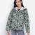Glaring green floral print women Quilted Hooded jacket