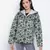 Glaring green floral print women Quilted Hooded jacket