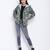 Glaring green floral print women Quilted Hooded jacket