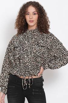 Animal Print Tie-Up Jacket