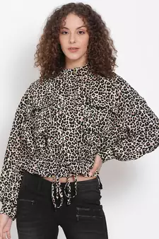 Animal Print Tie-Up Jacket