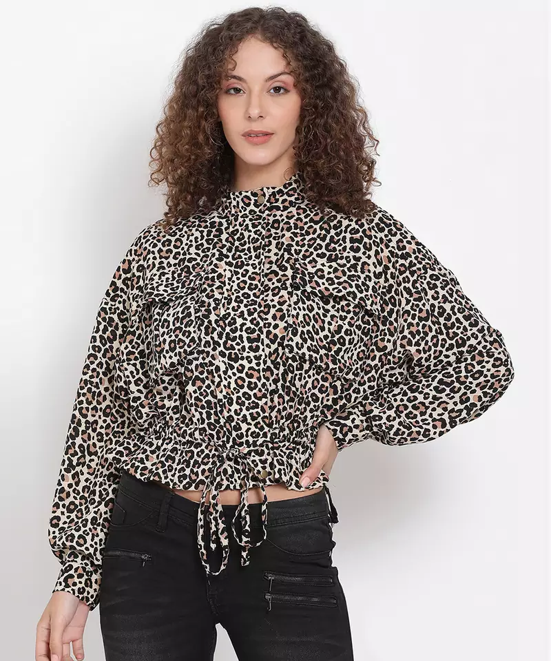 Animal Print Tie-Up Jacket