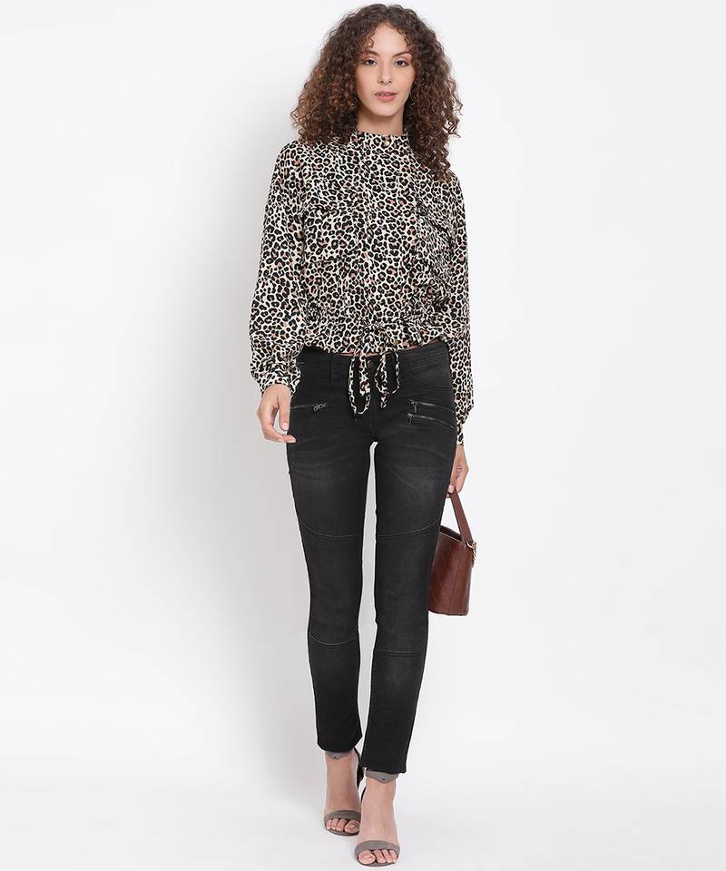 Animal Print Tie-Up Jacket