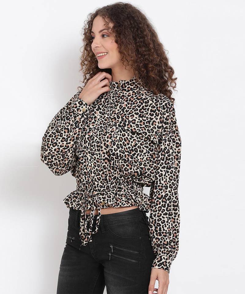 Animal Print Tie-Up Jacket