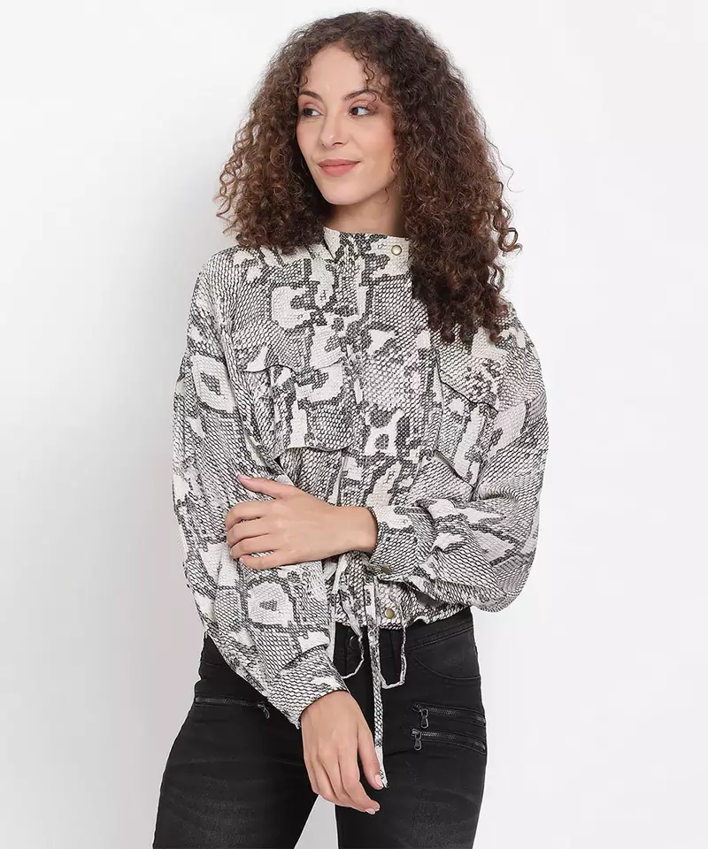 Snakeskin Print Tie-Up Jacket