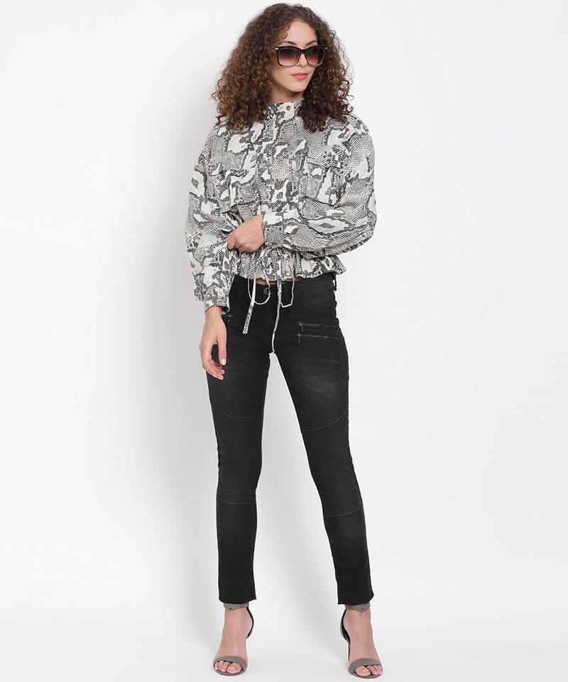 Snakeskin Print Tie-Up Jacket
