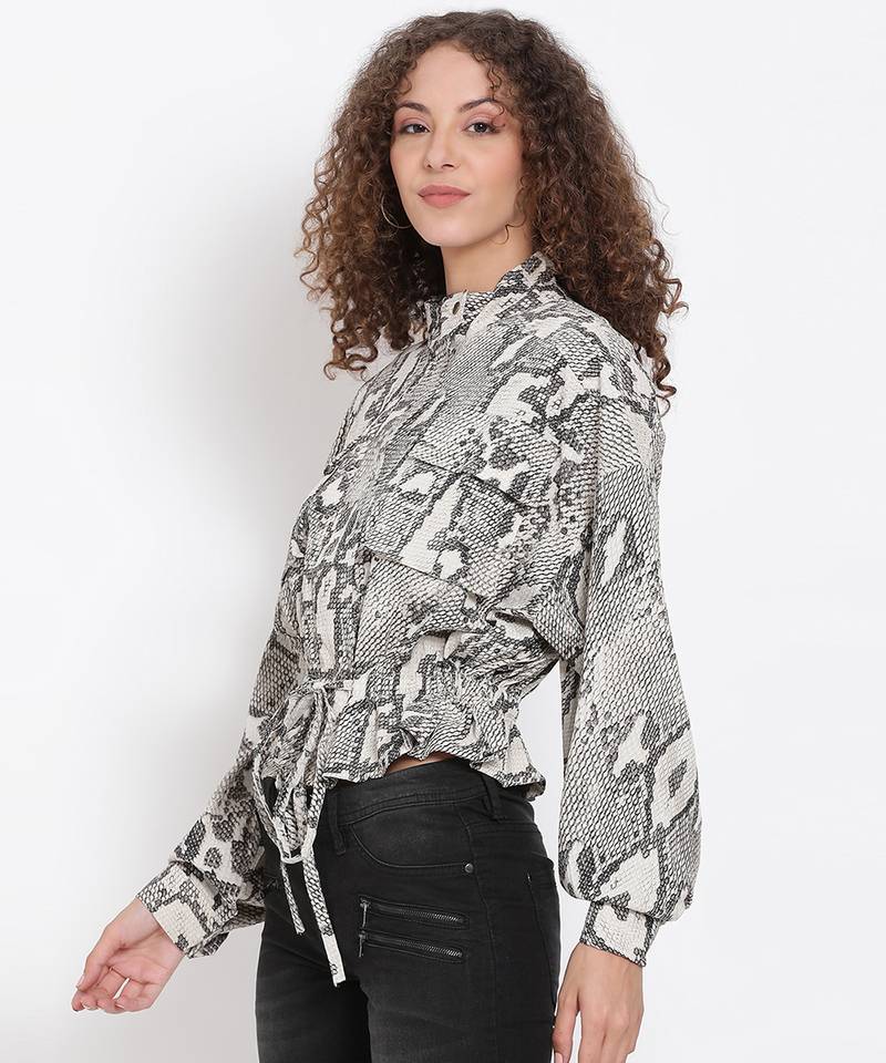 Snakeskin Print Tie-Up Jacket