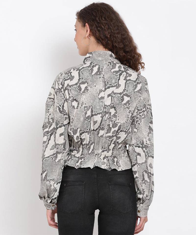 Snakeskin Print Tie-Up Jacket