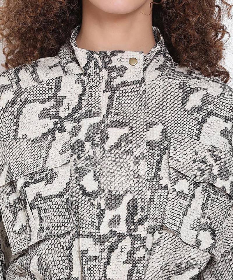 Snakeskin Print Tie-Up Jacket