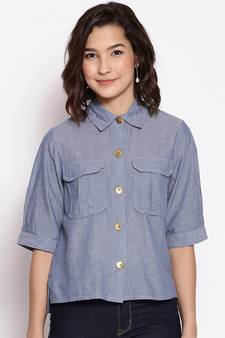 Royal pretty blue button down women top