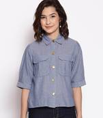 Royal pretty blue button down women top