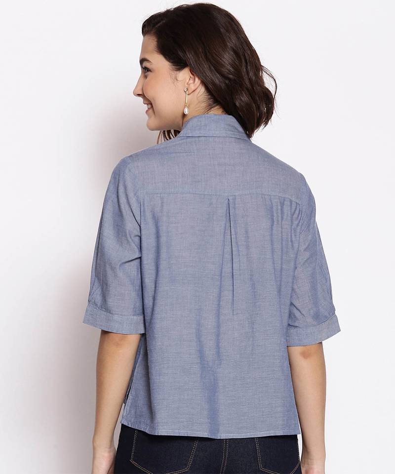 Royal pretty blue button down women top