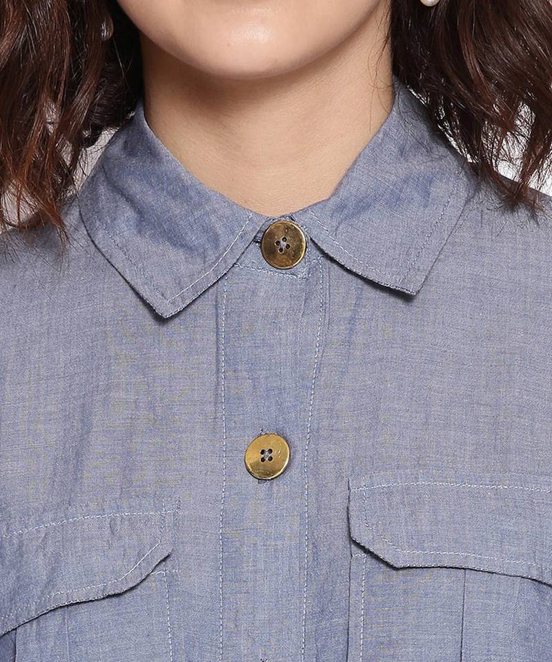 Royal pretty blue button down women top