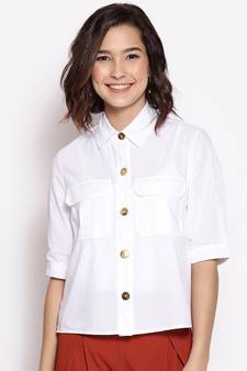 Modish white blew button down women top