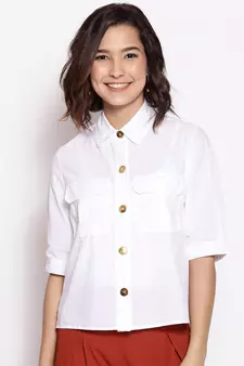 Modish white blew button down women top