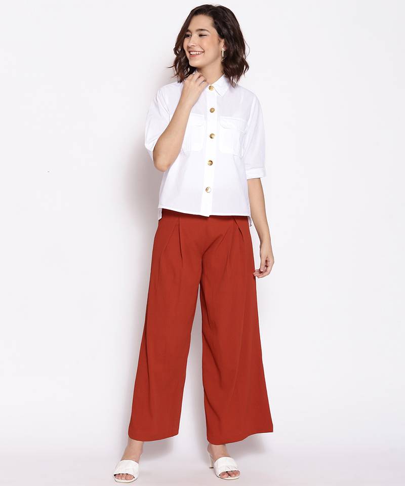 Modish white blew button down women top