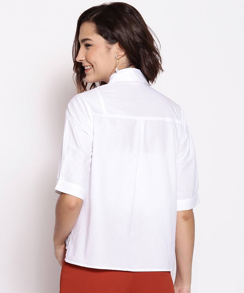 Modish white blew button down women top