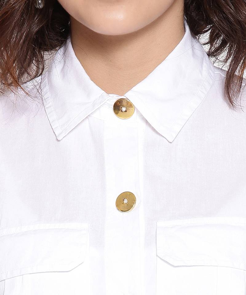 Modish white blew button down women top