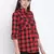 Boho red brush check women shirt