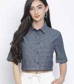 Denim solid womem crop shirt