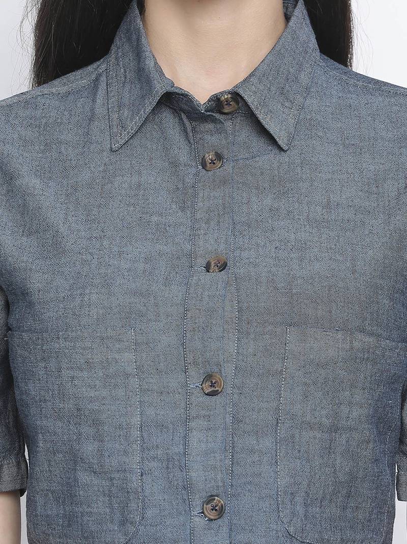 Denim solid womem crop shirt