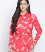 Rizzling red floral print women shirt