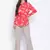 Rizzling red floral print women shirt