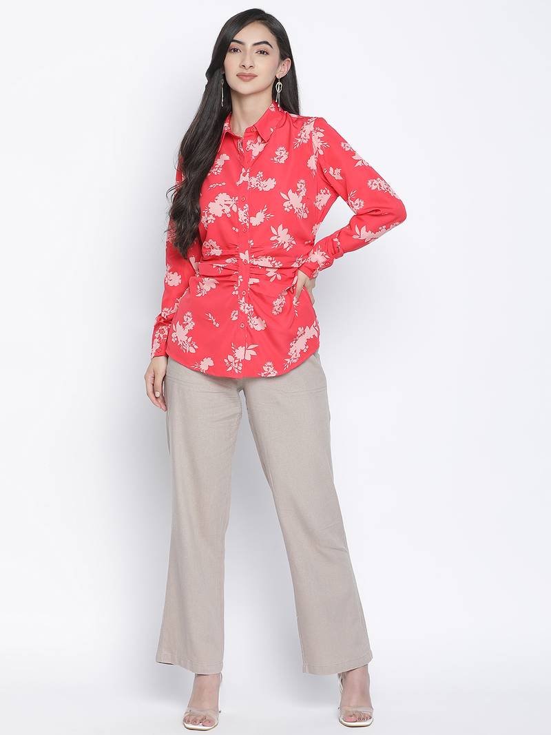 Rizzling red floral print women shirt
