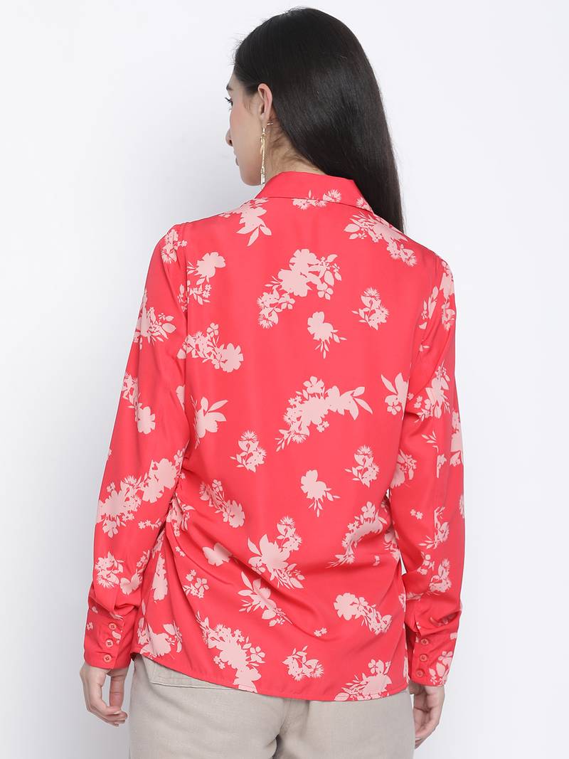 Rizzling red floral print women shirt