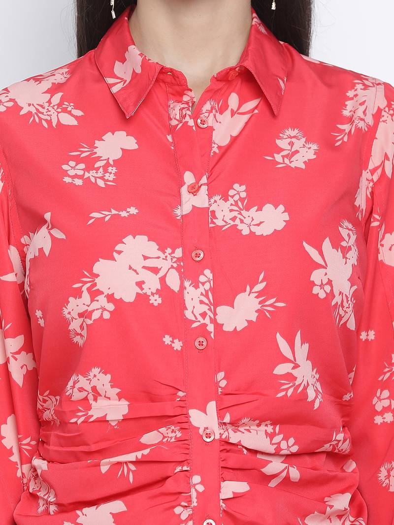 Rizzling red floral print women shirt