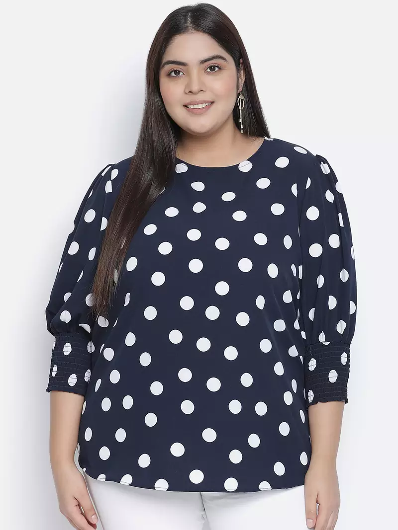 Fantastic black polka dot plus size women top