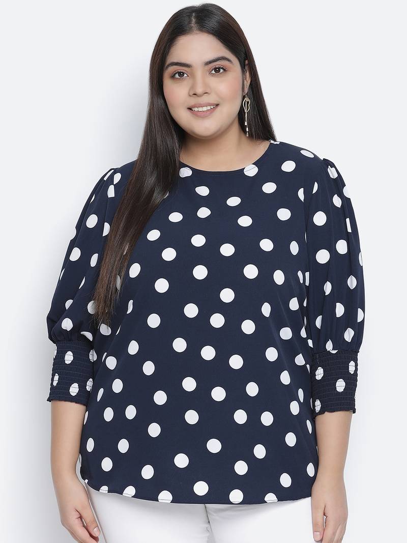Fantastic black polka dot plus size women top