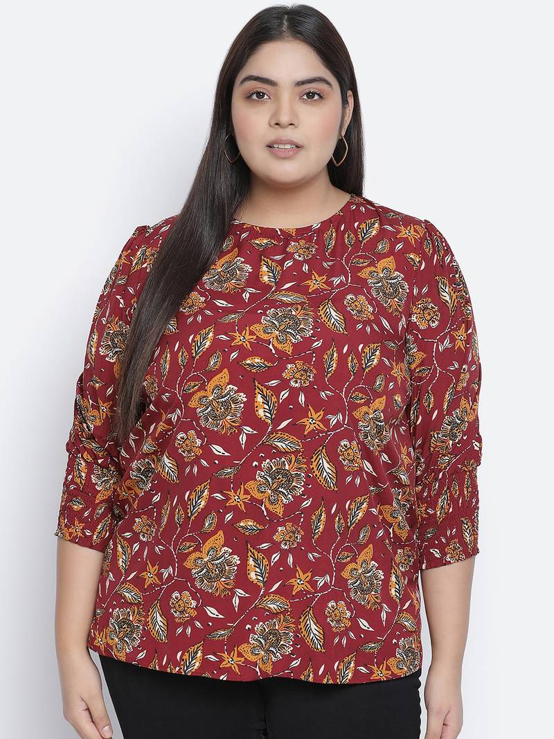 Sweet Red floral printed plus size women top