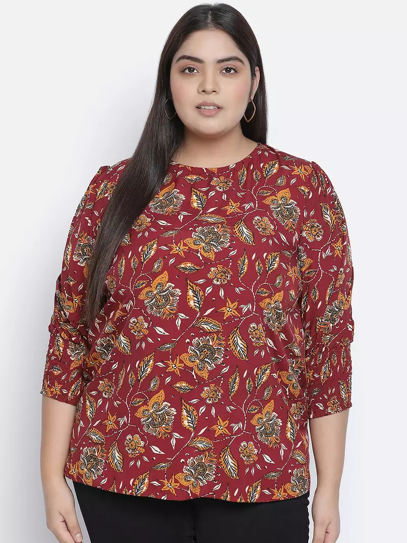 Sweet Red floral printed plus size women top