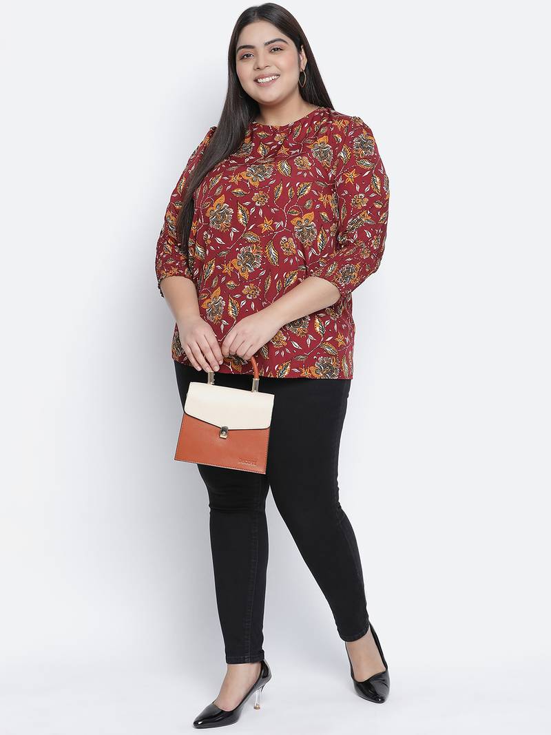 Sweet Red floral printed plus size women top