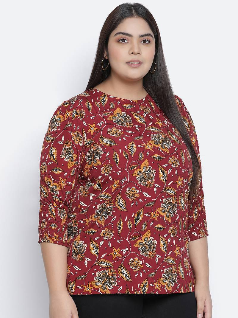 Sweet Red floral printed plus size women top