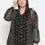 Gazzy black polka print pleated neck tie knot plus size women top