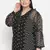 Gazzy black polka print pleated neck tie knot plus size women top