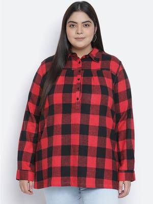 Scattle red brsuh chcek plus size women tunic 1