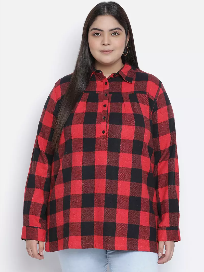 Scattle red brsuh chcek plus size women tunic